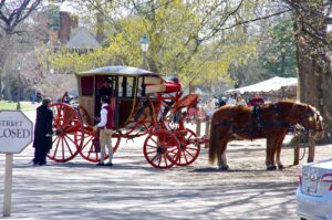 Horse and carriage in street at Colonial Williamsburg